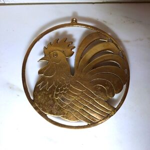 Vtg Brass Rooster Chicken Trivet